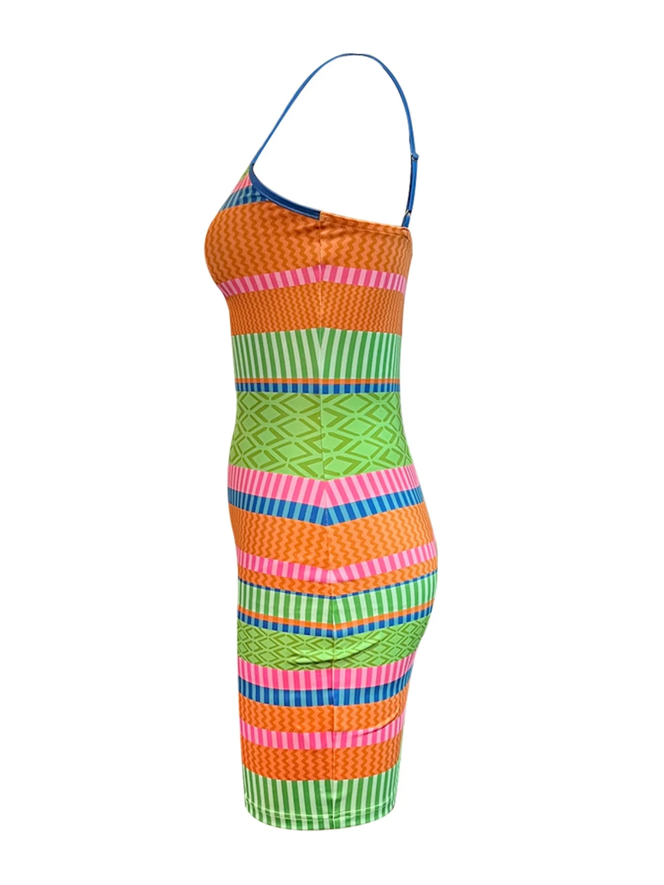 LW SXY Striped Patchwork Mesh Bodycon Dress 2024 Women Summer  U Neck Sleeveless Striped Wrap Mini Vacation Dresses