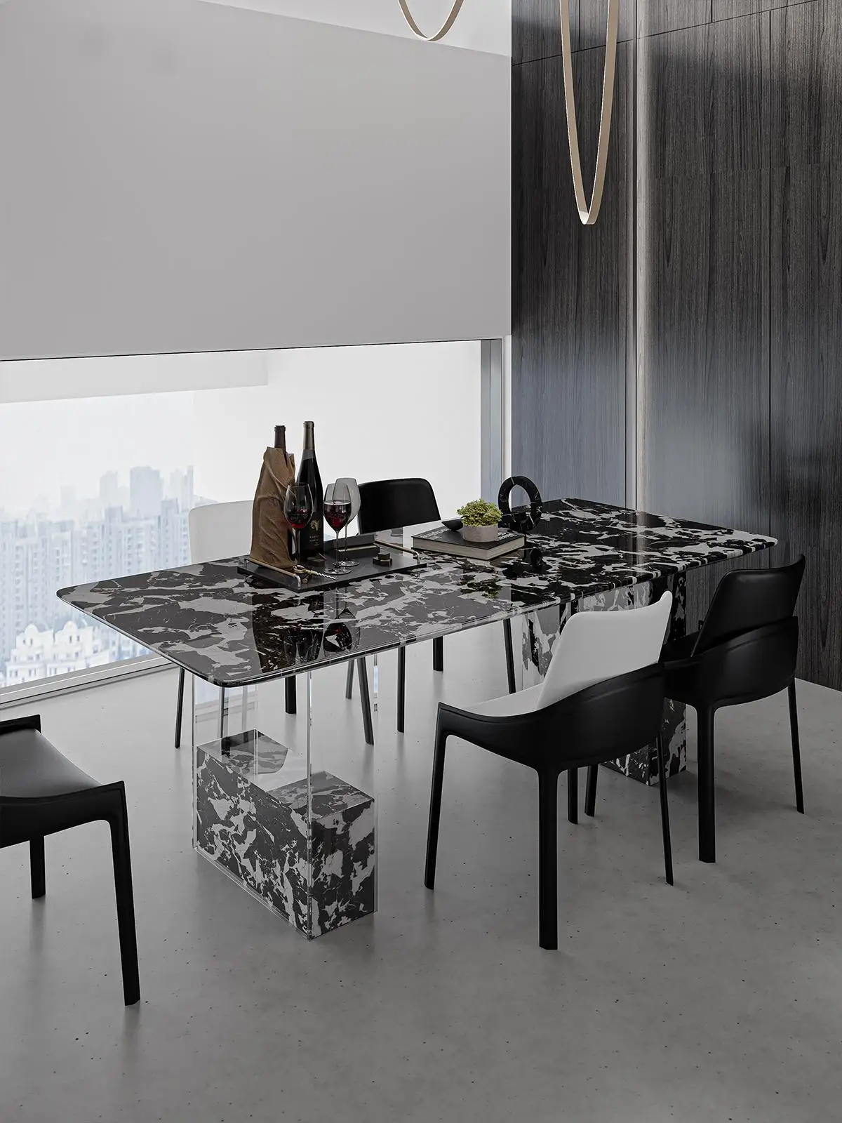 

"Floating Dining Table - Calacatta Black Gold Luxury Stone, Scratch-Resistant Rectangular for Small Space Homes"