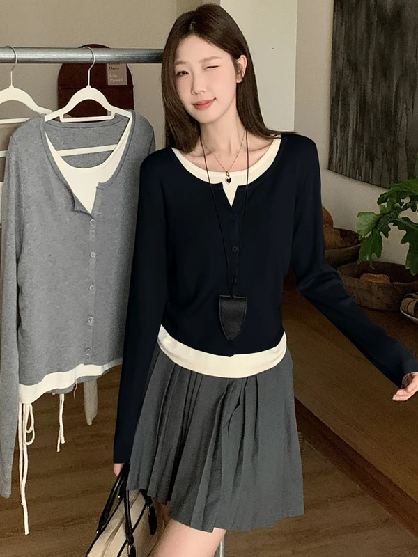 

Autumn Casual Slim Fit Long Sve plus Size Top Color Blo Base irt Soft Polyester Knitted round Ne Warm Thermal Wear