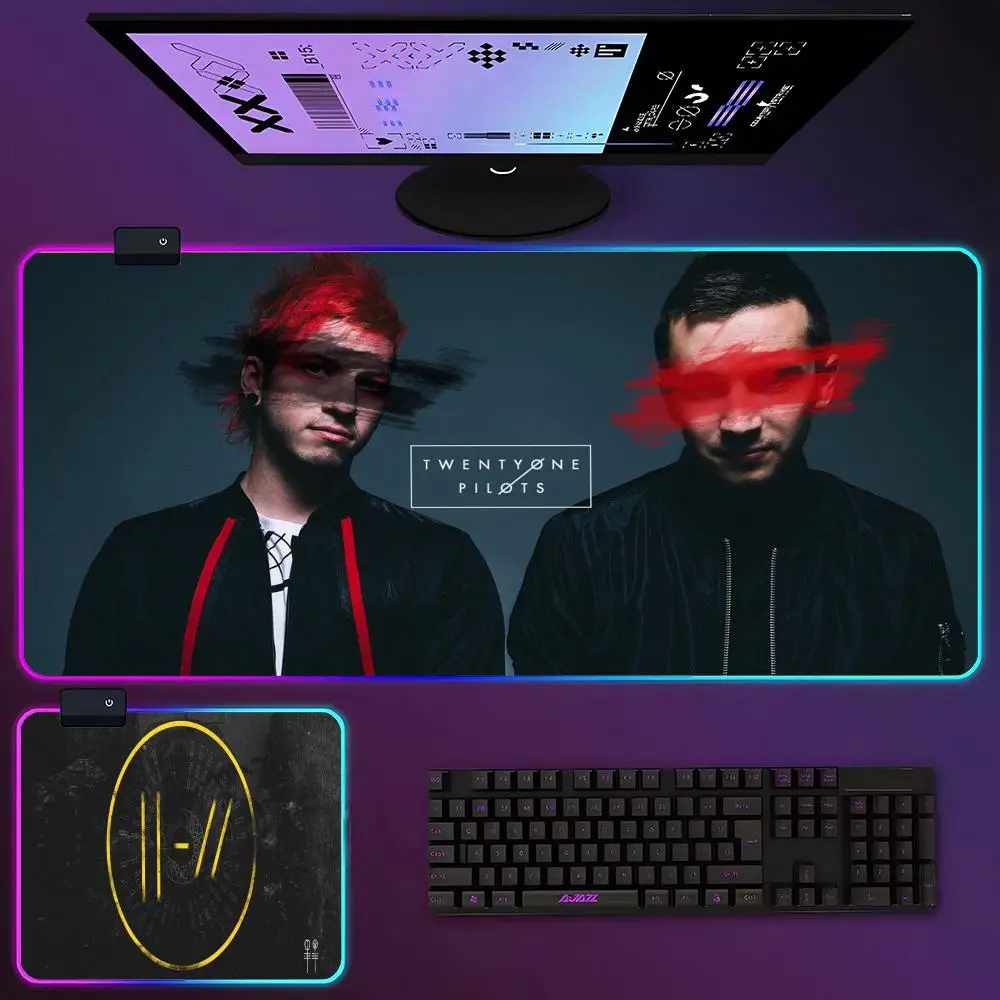 T-Twenty One Pilots Mouse Pad RGB Luminous 700X400mm Large Table Pad Encrypted Anti Skid Super Large Mouse Pad