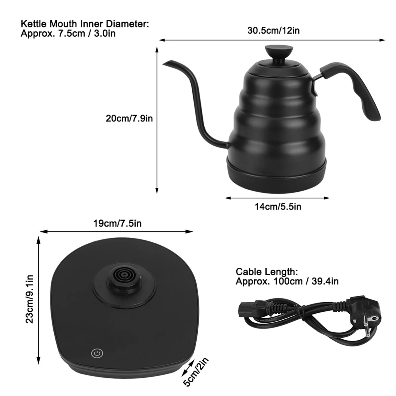 Ketel Listrik Gooseneck Hitam Dengan Layar LCD Kontrol Suhu Presisi Untuk Menyeduh Kopi Teh