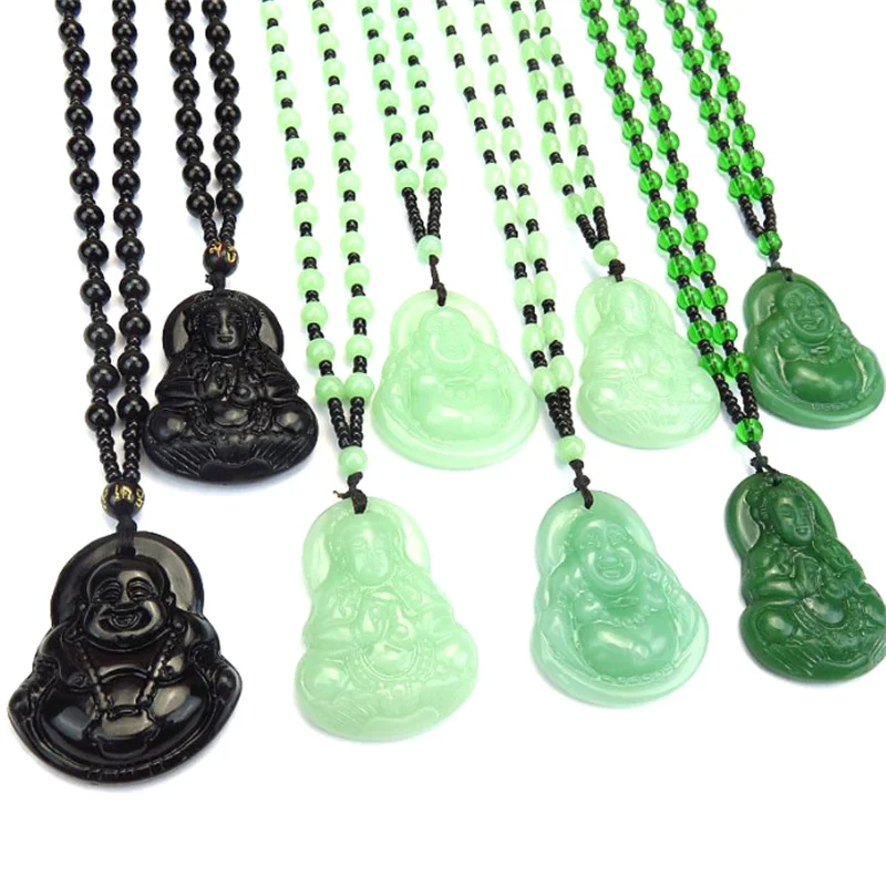 Black Green Buddha Pendant Necklaces Women Amulet Chinese Style Maitreya Necklace Jewelry New Style Drop Shipping