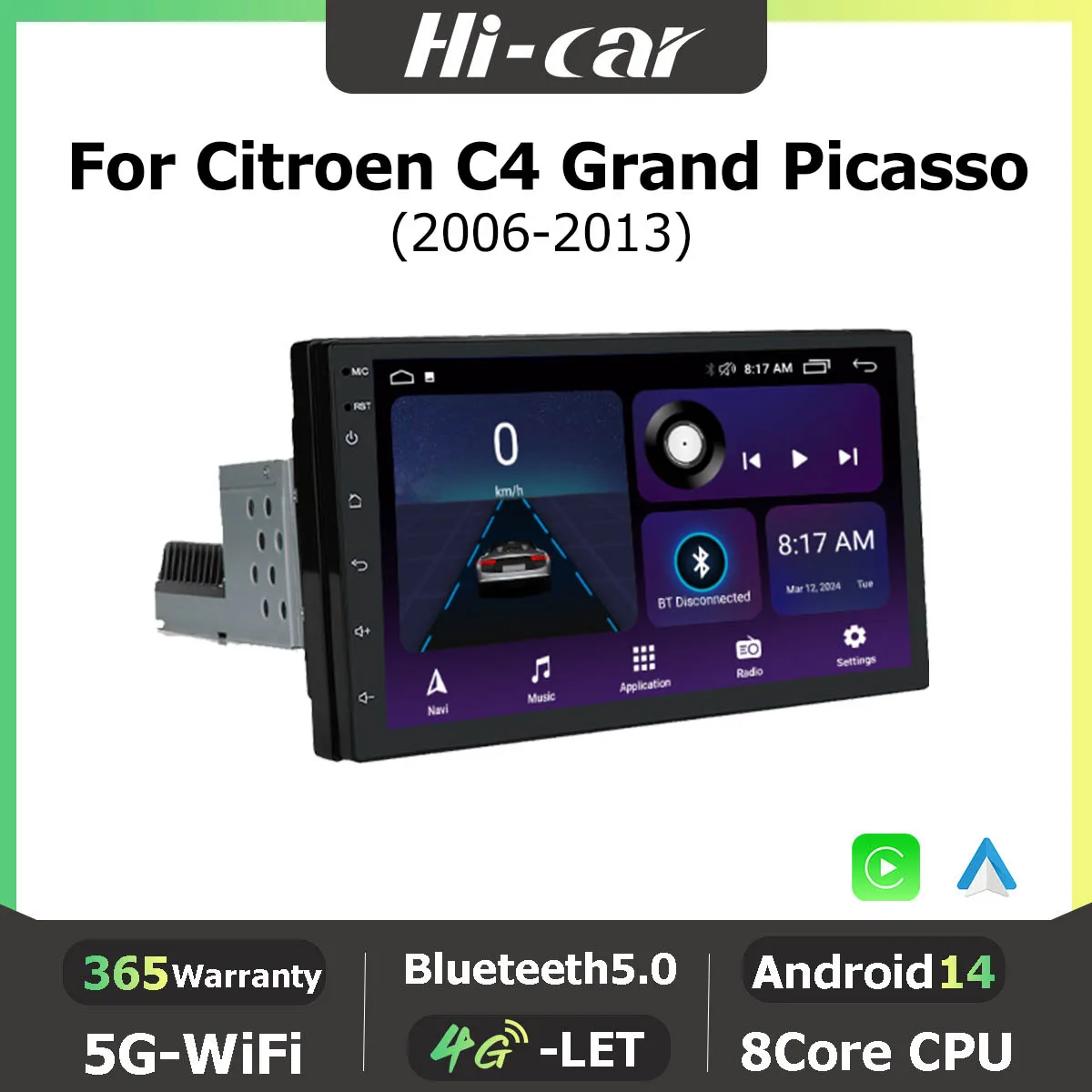 Autoradio 2Din pour citroën C4 Grand Picasso 2006 – 2013, Wifi + 4G, lecteur vidéo Multimidia, stéréo, CarPlay, Android14, android Auto