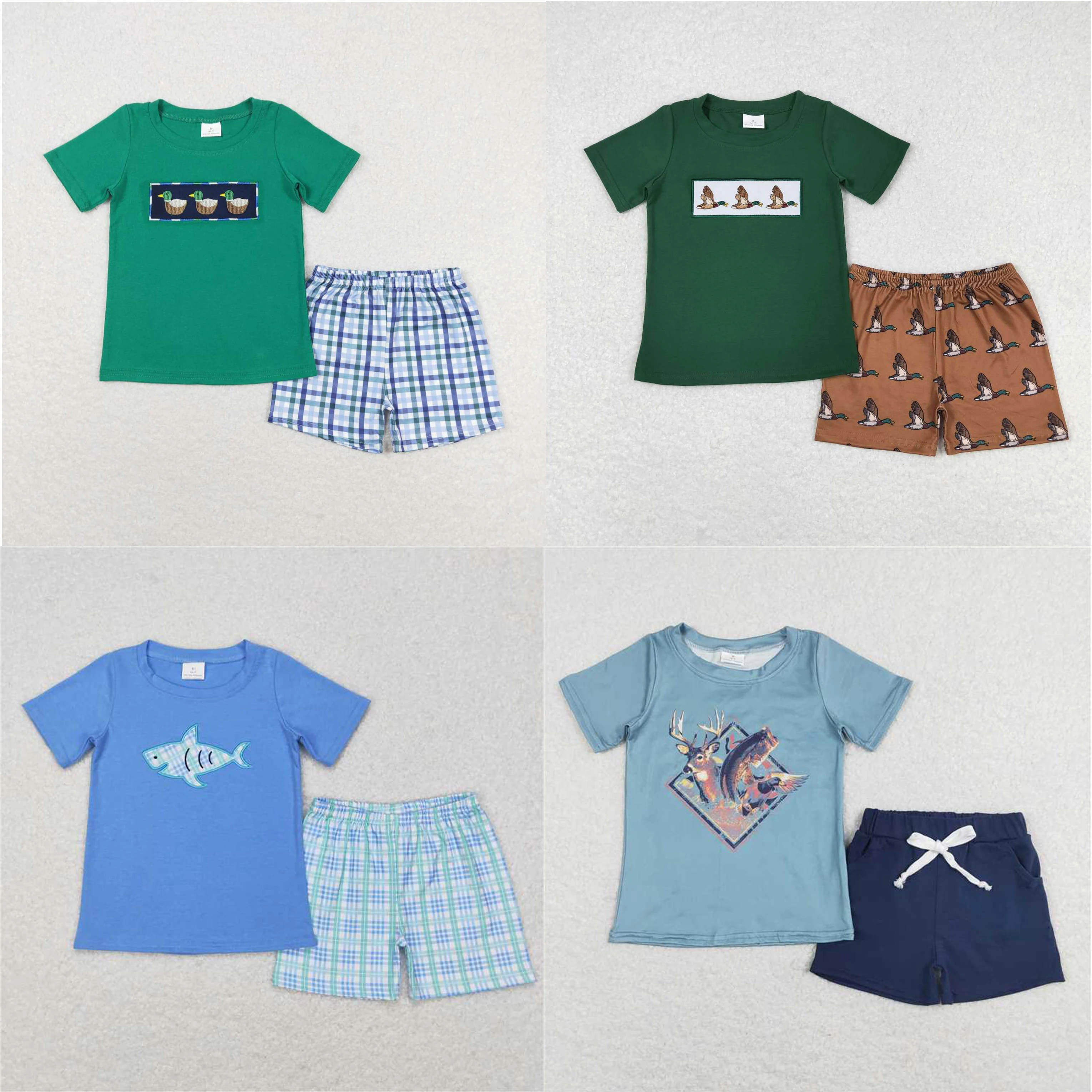 

Wholesale Baby Boy Clothes Children Short Sleeves Tee T-shirt Tops Camo Shorts Toddler Infant Summer Sets Kids Dog Pocket Outfit