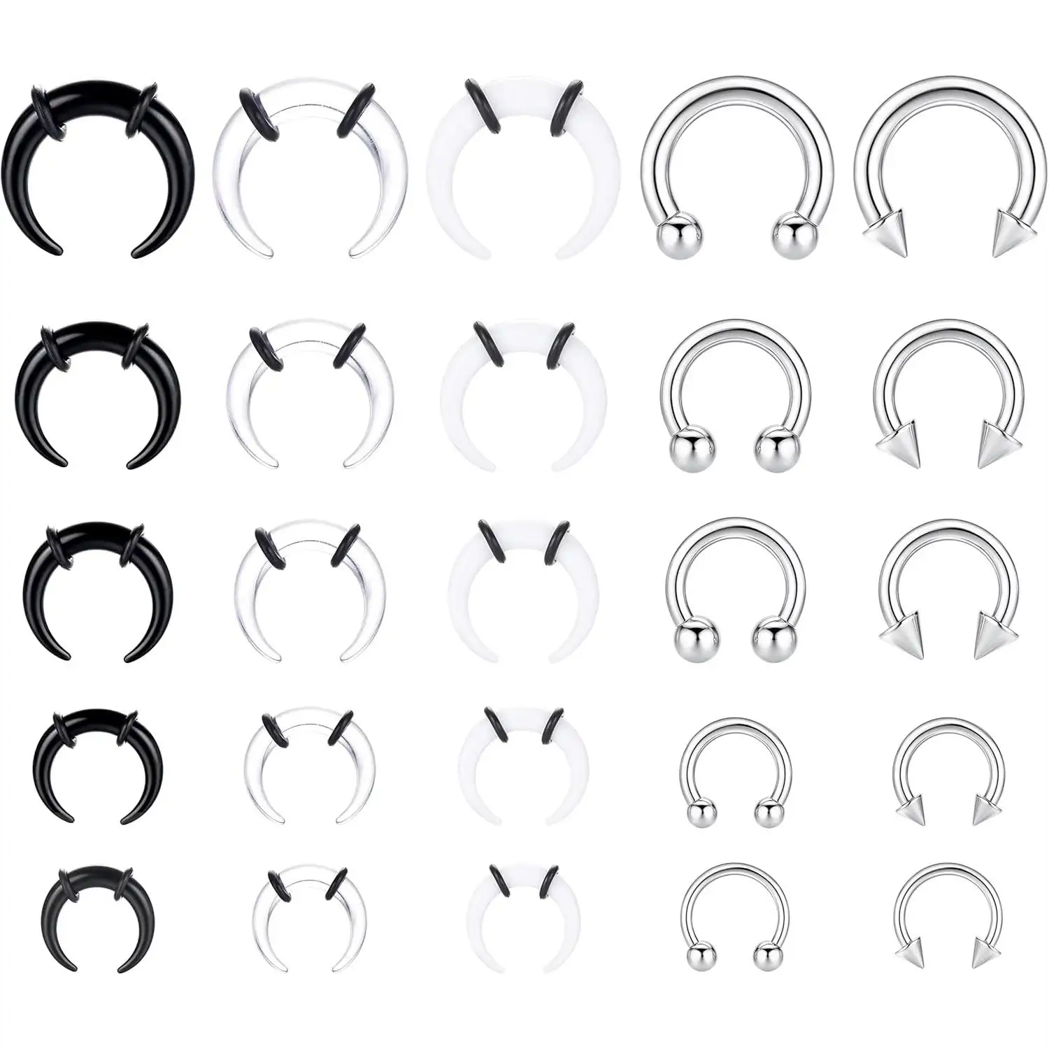 25pcs Septum Stretcher Set Stainless Steel Acrylic Tapers Pinchers for Women Men Round Septum Piercing Jewelry 14G-6G Ring Kit