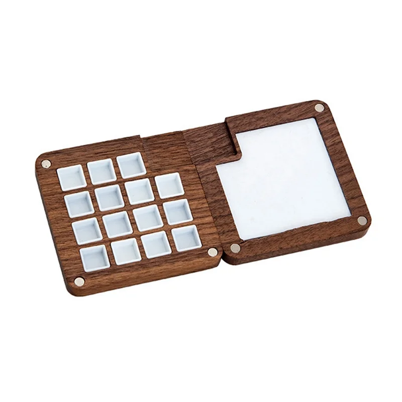 

2Pcs Portable Sketchbook Palette 15 Grids Wooden Mini Travel Paint Palette Magnetic Palette Box For Watercolor Painting Durable