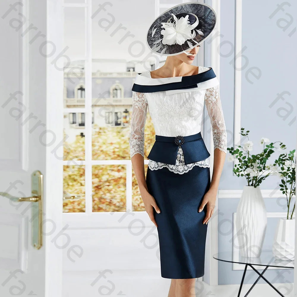 

Customized Modern Lace Mother Of The Bride Dresses Sheath 3/4 Sleeves Knee Length Applique Short Groom Dress For Women Wedding