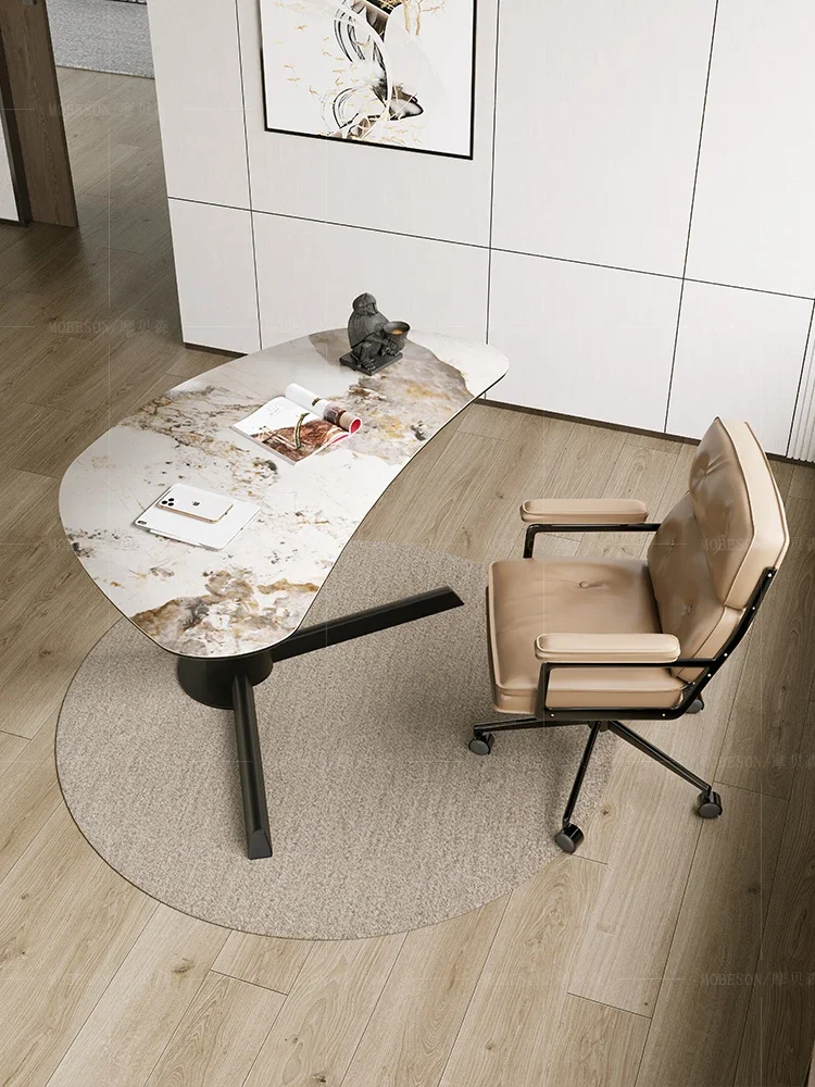 Computer desk designer special-shaped rock slab desk light luxury modern home bedroom study