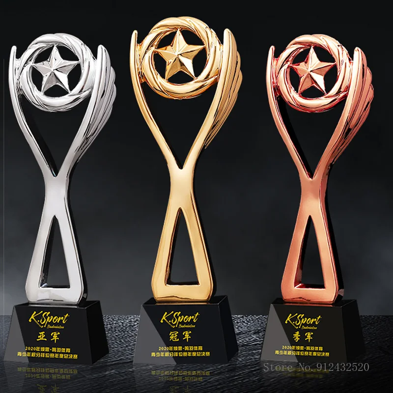 

Electroplating Resin Five-Pointed Star Trophy, Gold, Silver, Bronze, Creative Custom, School, Competition Award, Home Decor, 1Pc