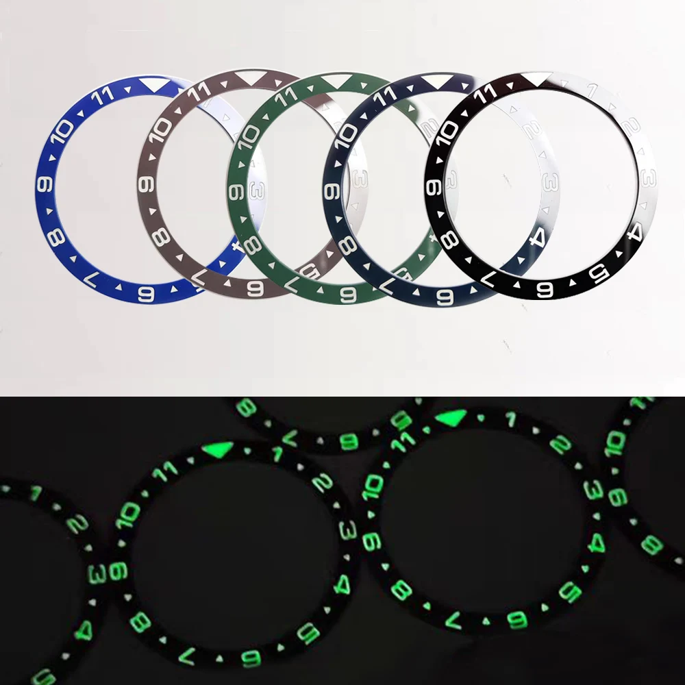 38MM C3 Green Luminous Flat Ceramic Bezel Insert GMT Watch Ring Fit Seiko SKX007 SKX009 SRPD Abalone Tuna Men's Watch Case