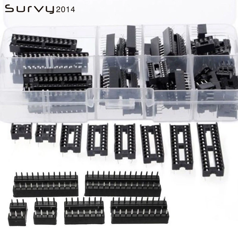 66PCS IC Socket DIP6 DIP8 DIP14 DIP16 DIP18 DIP20 DIP24 DIP28 Pin Integrated Circuit Adaptor Solder Type Socket Kit Narrow