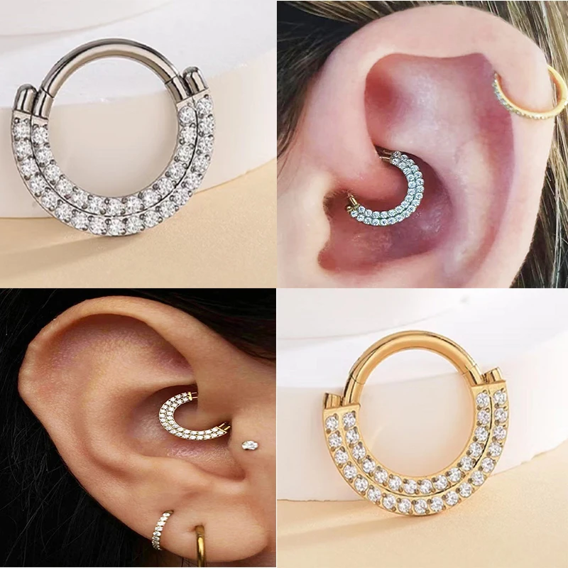 1PC ASTM F136 Titanium Nose Rings Clicker Hinged Septum Helix Conch Cartilage Daith Earring G23 Titanium Goth Piercing Jewelry
