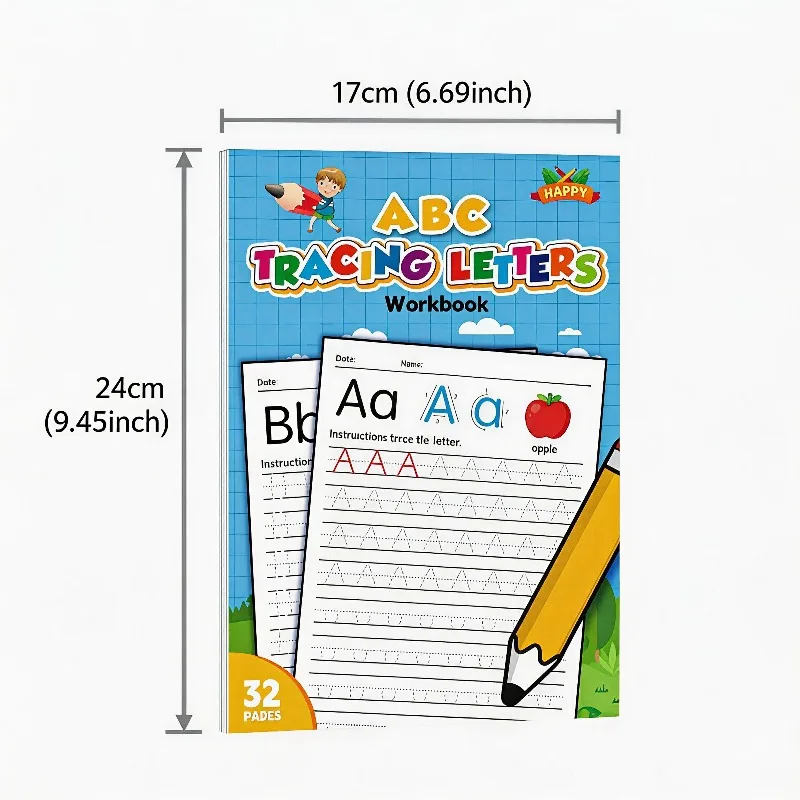 Children's English Alphabet Workbook, 32 Pages of Alphabet A-Z, Early Childhood Enlightenment Exercises, Fun Vocabulary