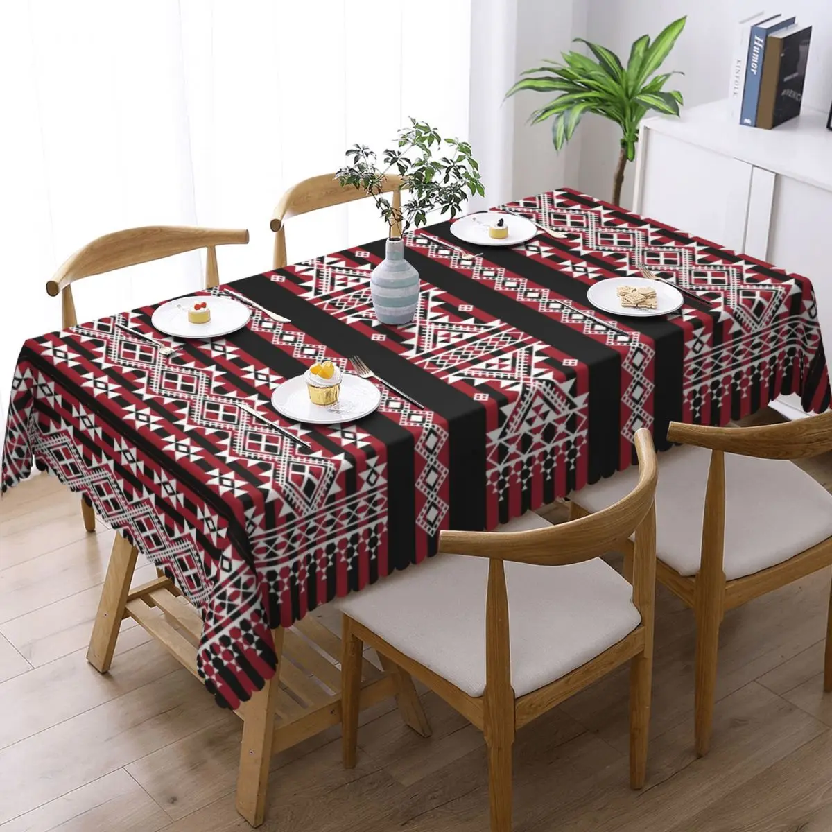 Customized Rectangular Fitted Kabyle Amazigh Carpet Pattern Table Cloth Oilproof Tablecloth Outdoor 40