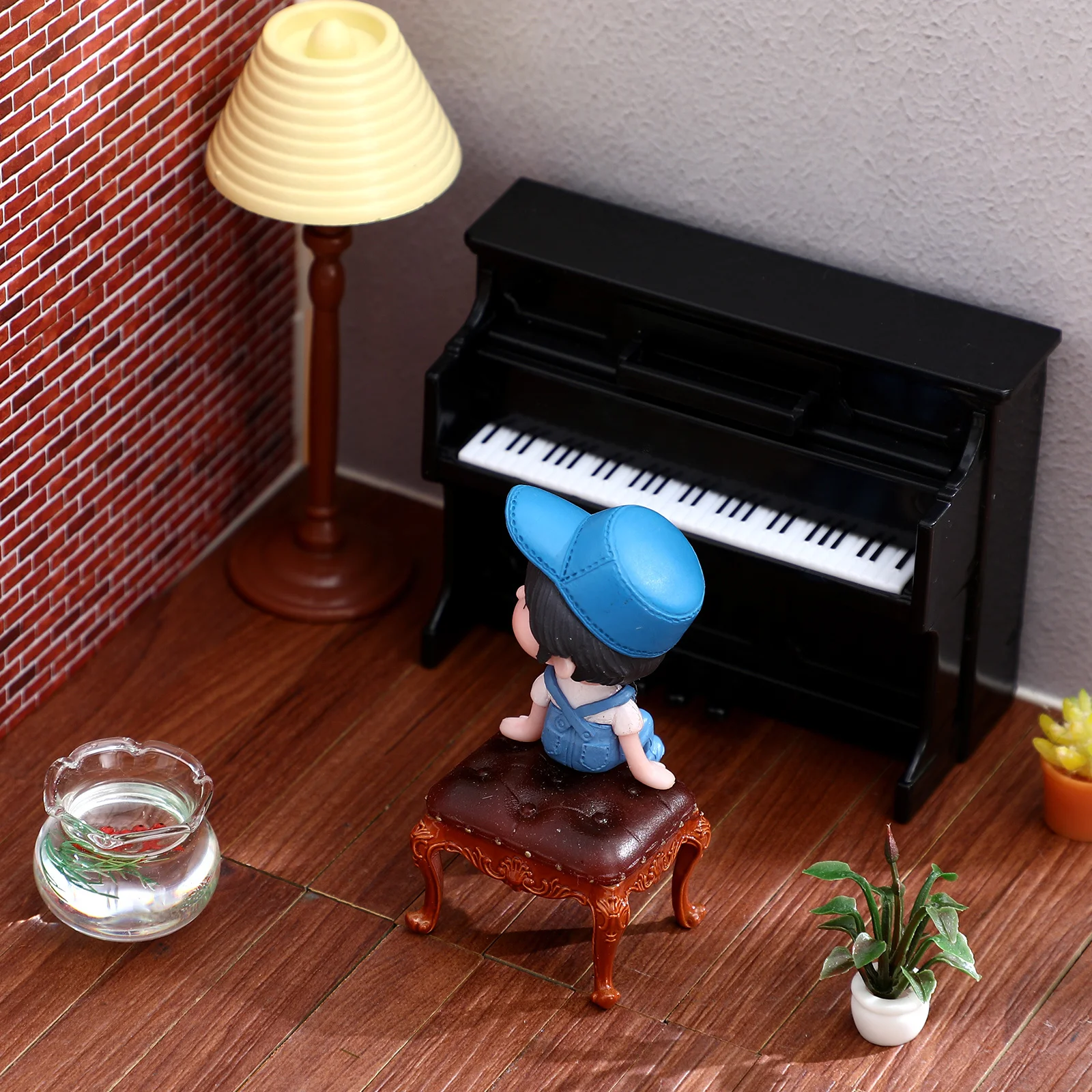 

40 pcs Miniature Dollhouse Flooring Faux Wood Grain Peel Stick Tiles For House 1:12 Scale Floorboards Wooden Texture Mini