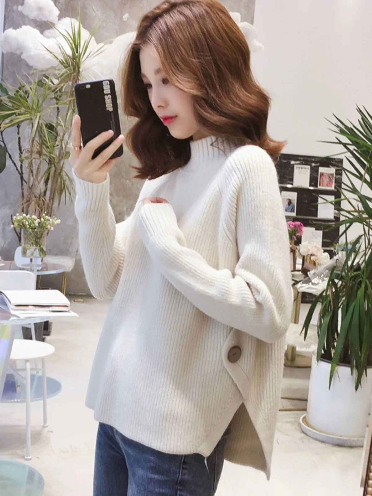 

Knitting Women's Sweater Knitted Long Sleeve Pullover Half High Collar Loose Underlay Soft Fashion Women Top 2024 Pullover R271