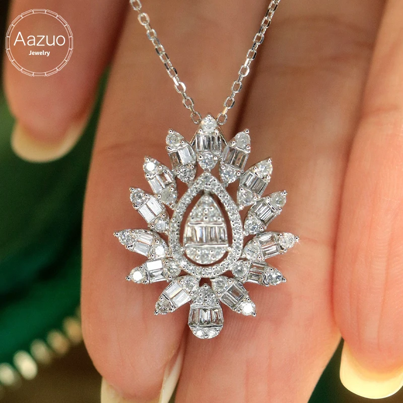 

Aazuo настоящее 18-каратное однотонное белое золото с настоящими бриллиантами 0,90 карата в форме цветка, ожерелье с золотой цепочкой, подарок для женщин, помолвка Au750
