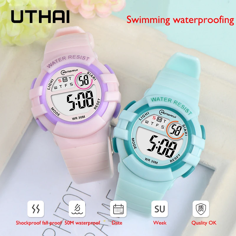 UTHAI Kids's Digital Watch Alarm Clock Waterproof Swimming Sports Primary And Secondary School Student Wristwatches gift