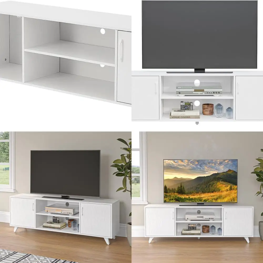 

Белая подставка для телевизора 53,5 с 2 дверцами и 2 шкафами Cubby для 65 телевизоров — гостиная/спальня