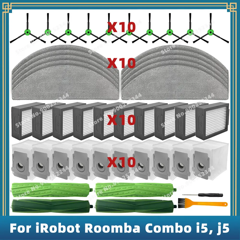 Pièces de rechange pour iRobot Roomba Combo i3+, i5, i5+, j5, j5 Plus accessoires, brosse latérale principale, filtre, vadrouille, sac à poussière