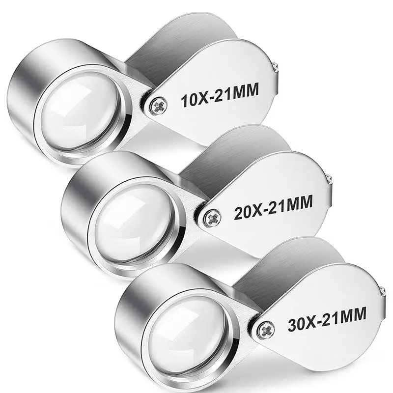Lightweight 3 Pieces Jewelers Eye Loupe Set 10X, 20X And 30X Pocket Jewelry Loupe, Jewelers Eye Magnifying Glass Magnifier