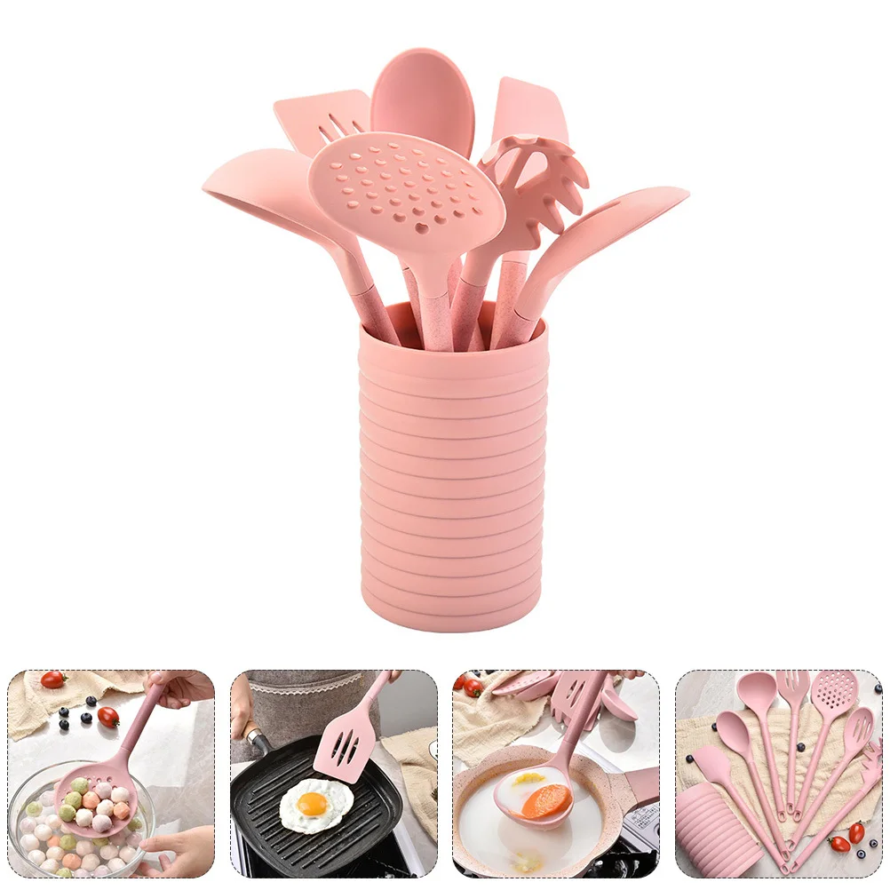 

1Set Premium Silicone Kitchenware Set Stir Fry Braising Cooking Tools Spatula Ladle Easy Clean Storage Bucket