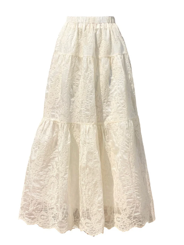 plus Size Women's High Waist Midi Skirt Lace Embroidered Net A-Line Summer Slimming Skirts Casual Shape Pear Shape 5