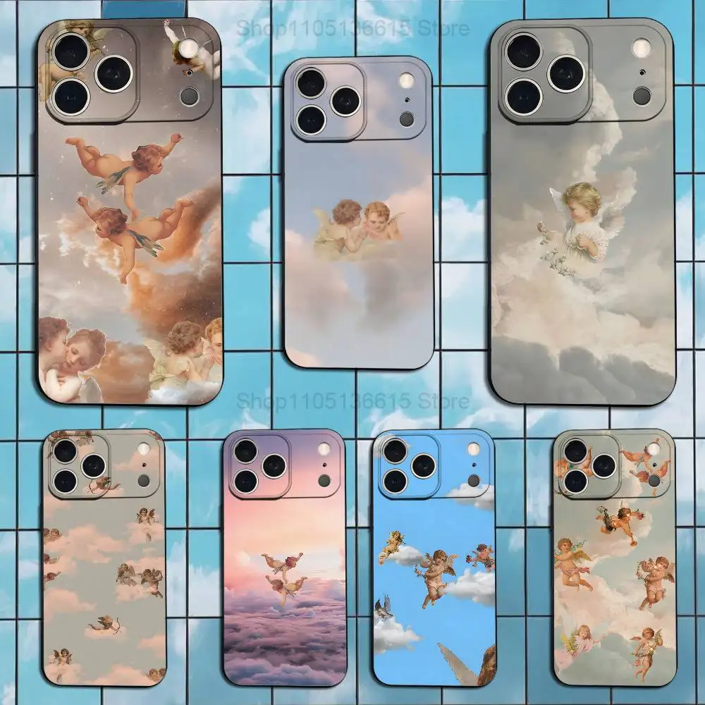 

Cute Painting Angel Baby Phone Case For iPhone 17,16,15,14,13,12,11 Plus,Pro Max,XS,X,XR,SE,Mini,8,7,Soft Silicone Black Cover