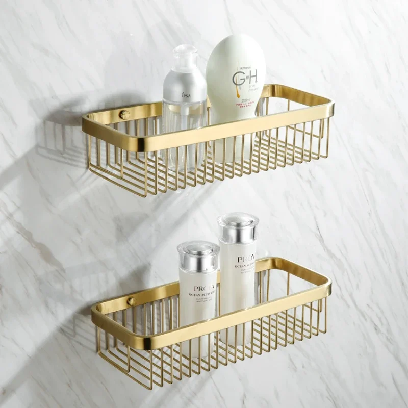 

Golden bathroom rectangular shelf creative basket