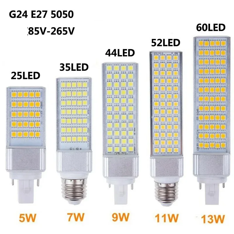 

E27 G24 LED Corn Bulb 5W 7W 9W 11W 13W 15w SMD 5050 Spotlight AC85-265V Horizontal Plug Light 3000k 6000k Table