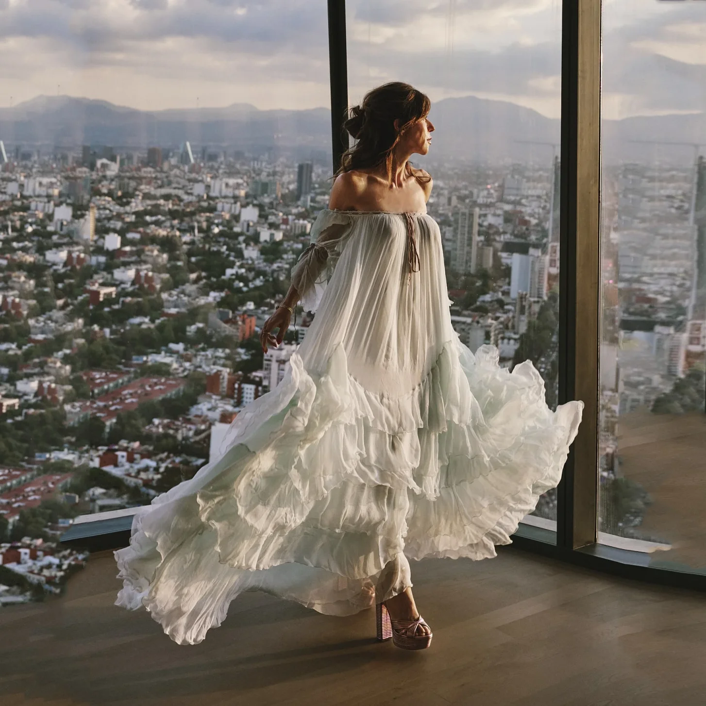 

Многослойное платье в стиле бохо с многоярусными рукавами, белое шифоновое платье для выпускного вечера, для фотосессий, женское длинное вечернее платье, сексуальное