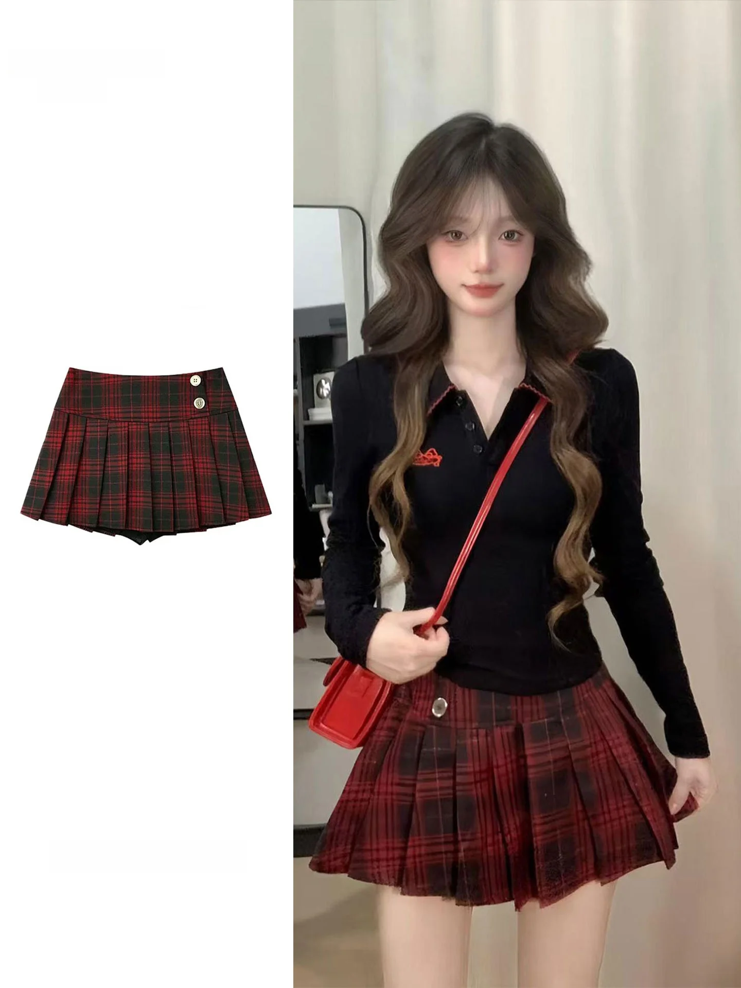 Low Waist Plaid  Skirt Women's A-Line Gingham Half-length Skirts Retro American JK Style plus Size Anti-Lightening
