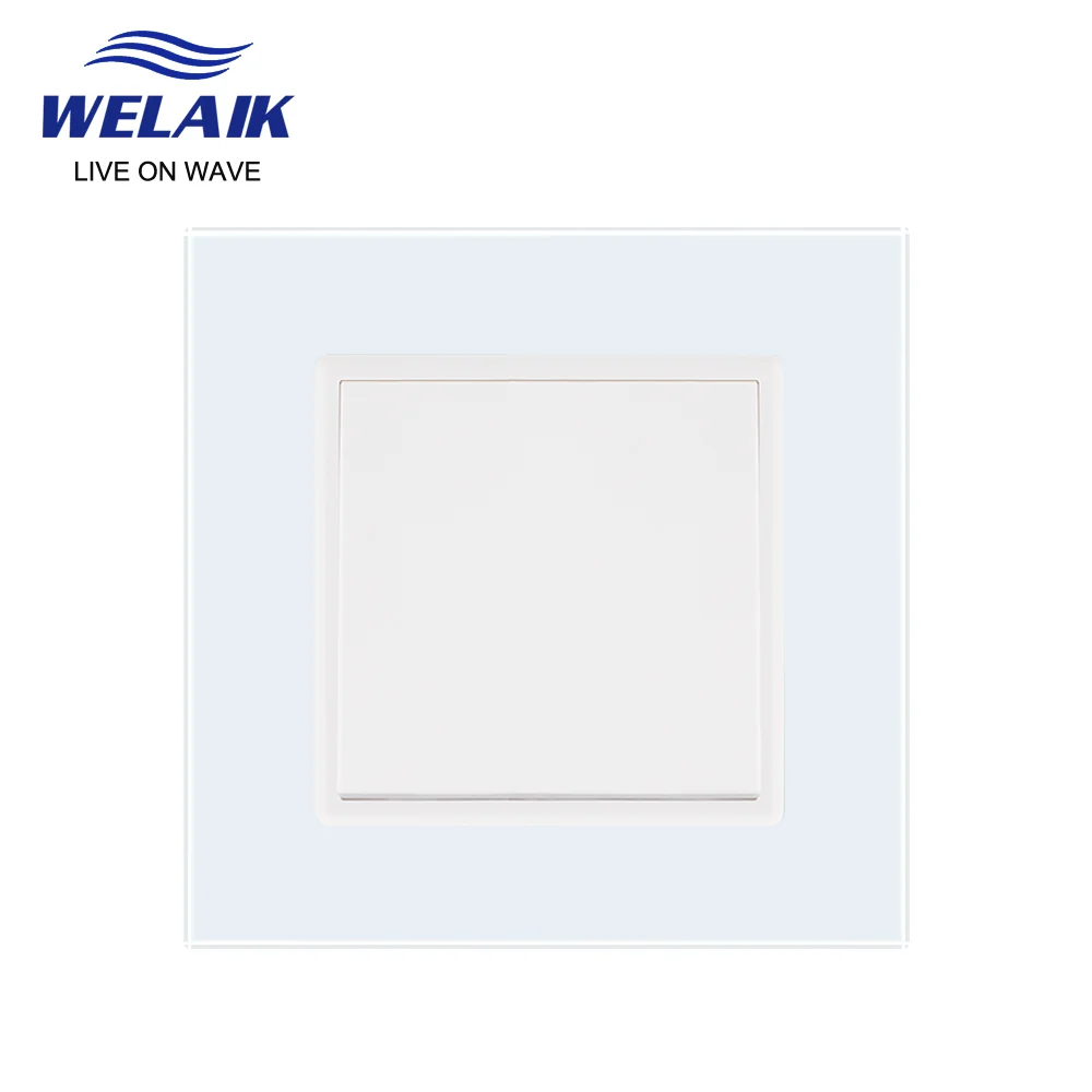 

Welaik кнопочный переключатель производителя стене выключатель черный, белый цвет кристалл Стекло Панель AC 110-250 В 1 gang 1way a1711w/b