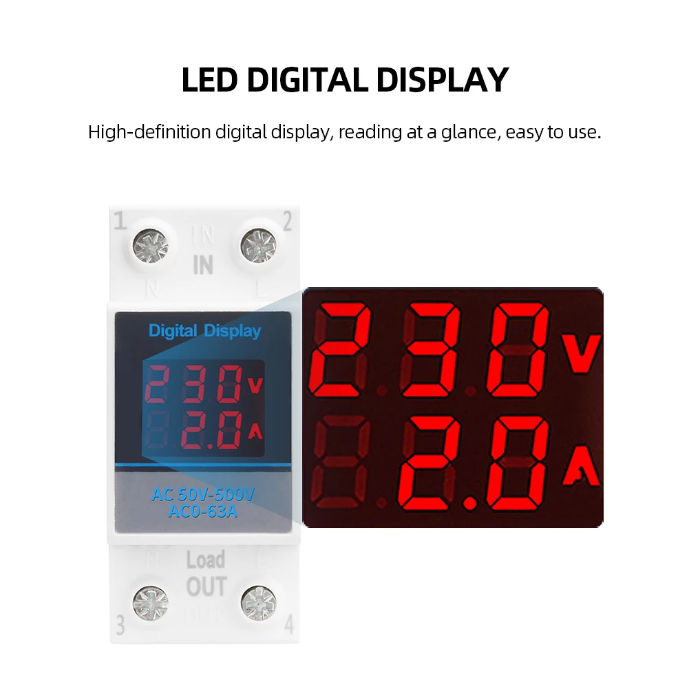 AC50-500V 볼트 암페어 테스터 감지기 LED 디지털 볼트 암페어 게이지 미터 단상 볼트 테스트 모니터 220V 가정용 사무실 산업용