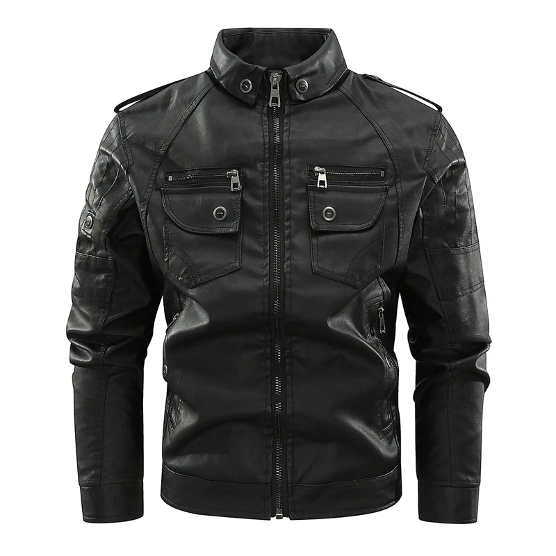 Veste de motard en cuir PU pour hommes, chaud, rétro, sourire, mode masculine, tendance motard, automne, hiver