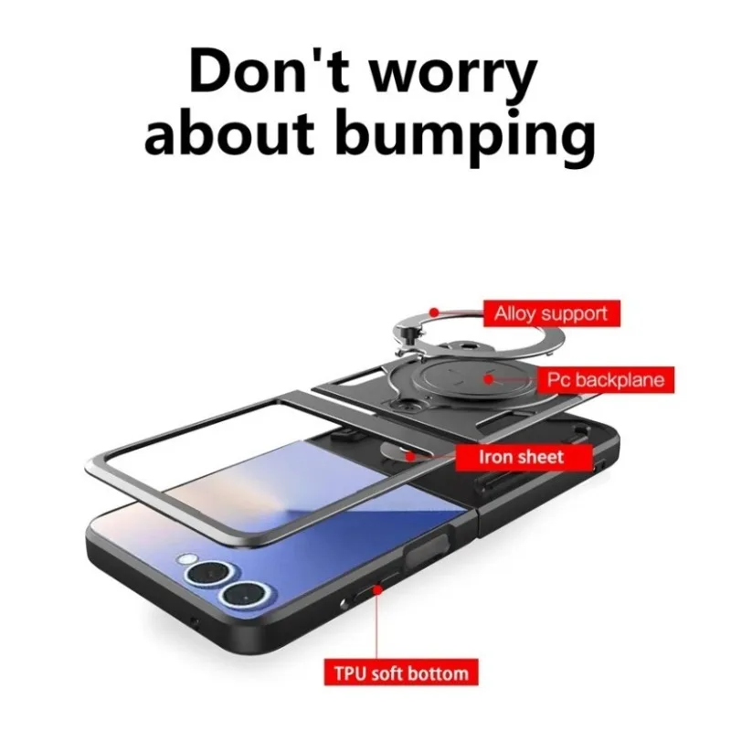 Picture 7: Armor Magnetic Car Holder Protective Cover For Samsung Galaxy Z Flip 7 FE Rotatable Adsorbable Bracket Ring Anti-Drop Flip Cover