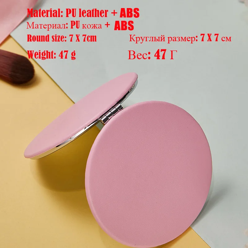 Draagbare Mini Pu Opvouwbare Spiegel Makeupmirror Draagbare Makeupmirror Ronde Dubbelzijdige Vergroting Voor Reizen Schoonheid Cosmetische Tool