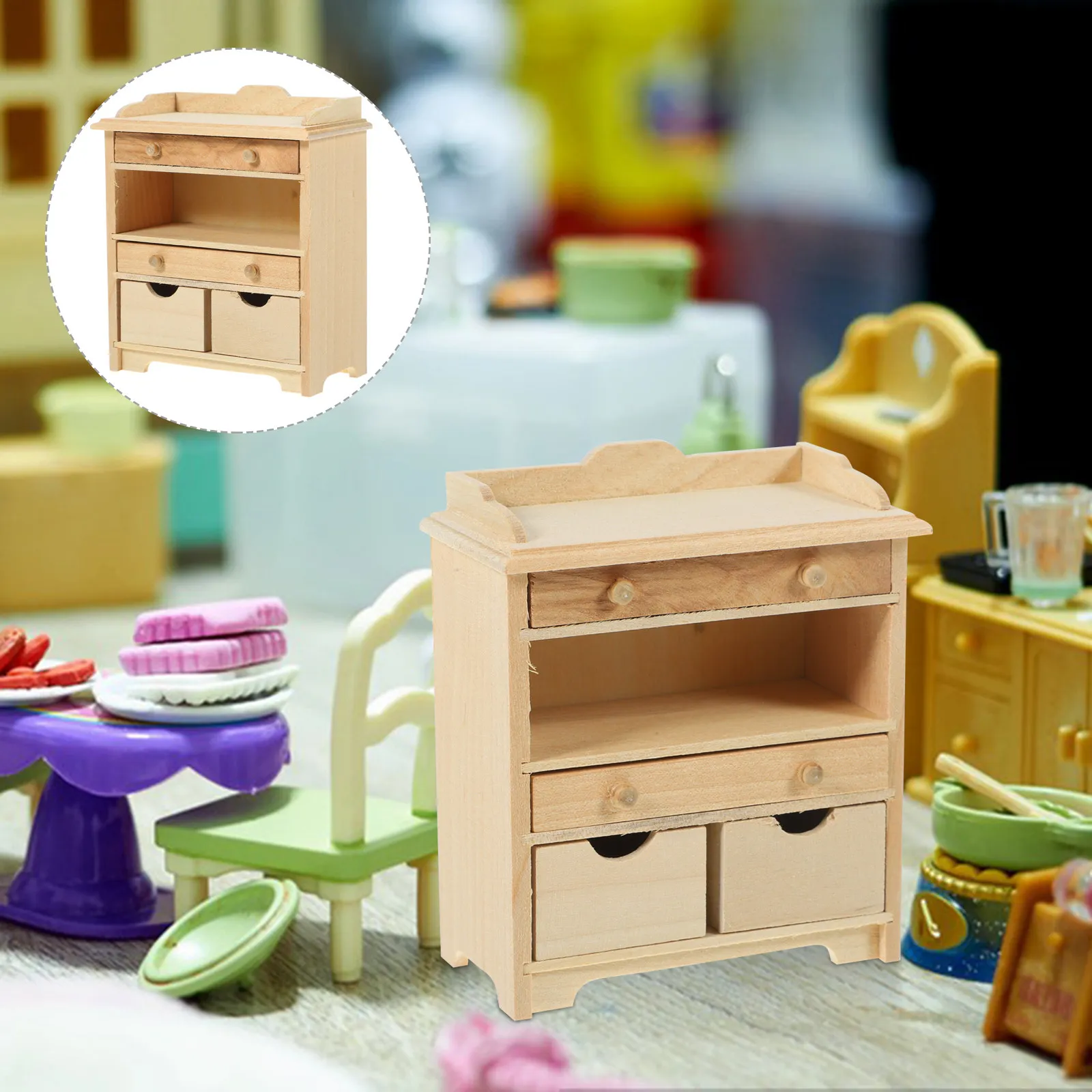 

Миниатюрный деревянный шкафчик, легкая мебель с гладкой поверхностью и закругленными углами, декор для мини-домика, микроландшафт, миниатюрная мебель