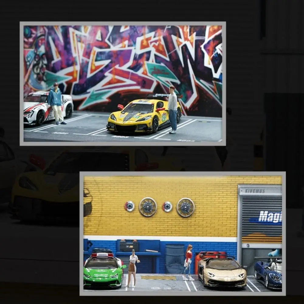 1/64 スケールガレージシーンモデルライトシミュレーション駐車場モデルミニチュア展示ホール車モデルディスプレイボックス