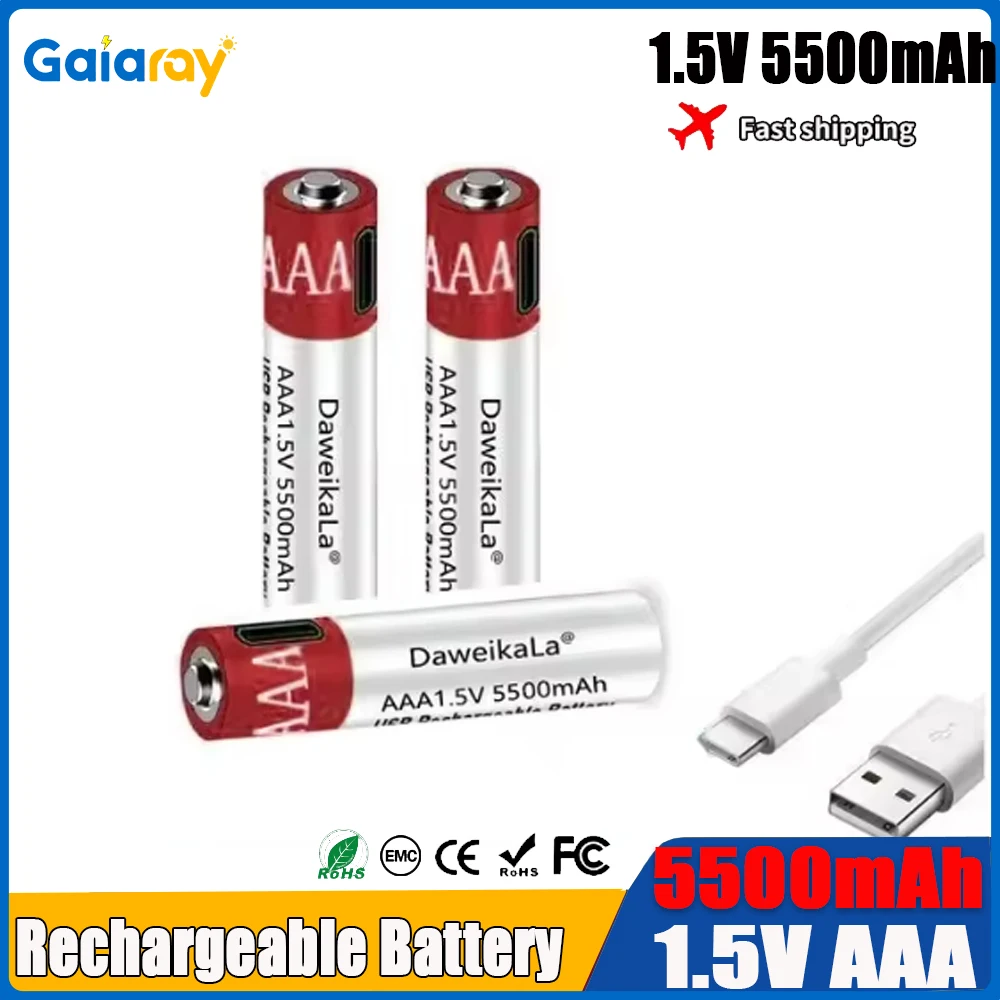 

20 шт. 1,5 В AAA 5500 мАч USB литий-ионный аккумулятор для беспроводной мыши с дистанционным управлением с кабелем