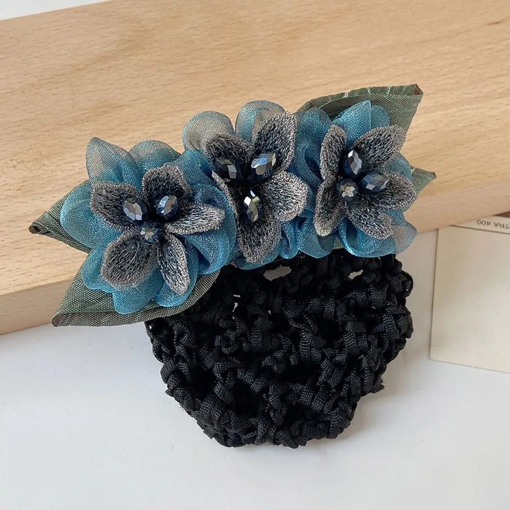 

Сетка-накладка для пучка с жемчугом и цветами, корейская, для танцев, женская, весенняя, с заколками-зажимами