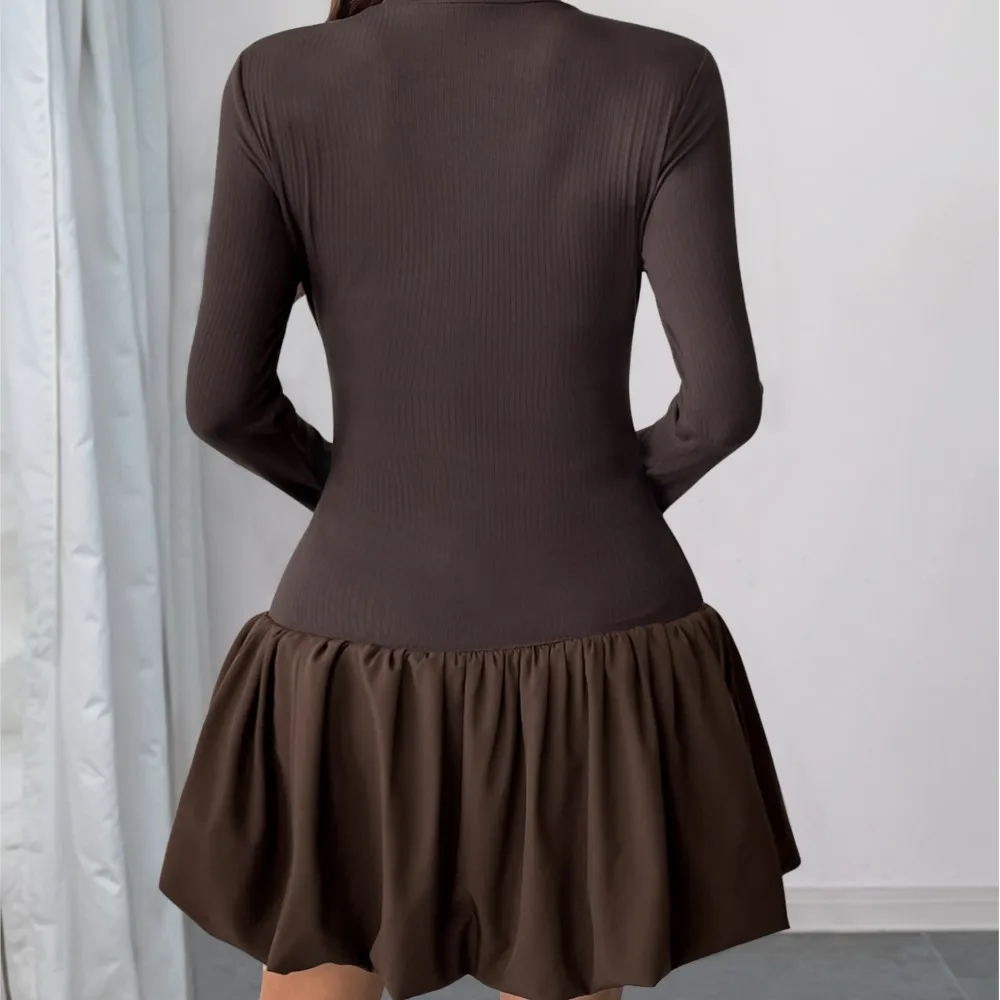 Dresses 2025 Woman Simple Style Elegant Slim High-neck Long-sleeved Solid Color Evening Dress Temperament Vestidos French Trendy