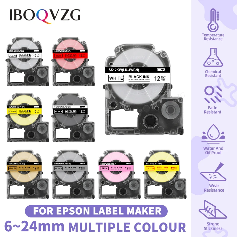 Compatible For Epson Label Tape SS12KW LK-4WBN SS6KW SS9KW SS18KW SS24KW for EPSON LW-300 LW-400 LW-600P LW-700 Label Printer