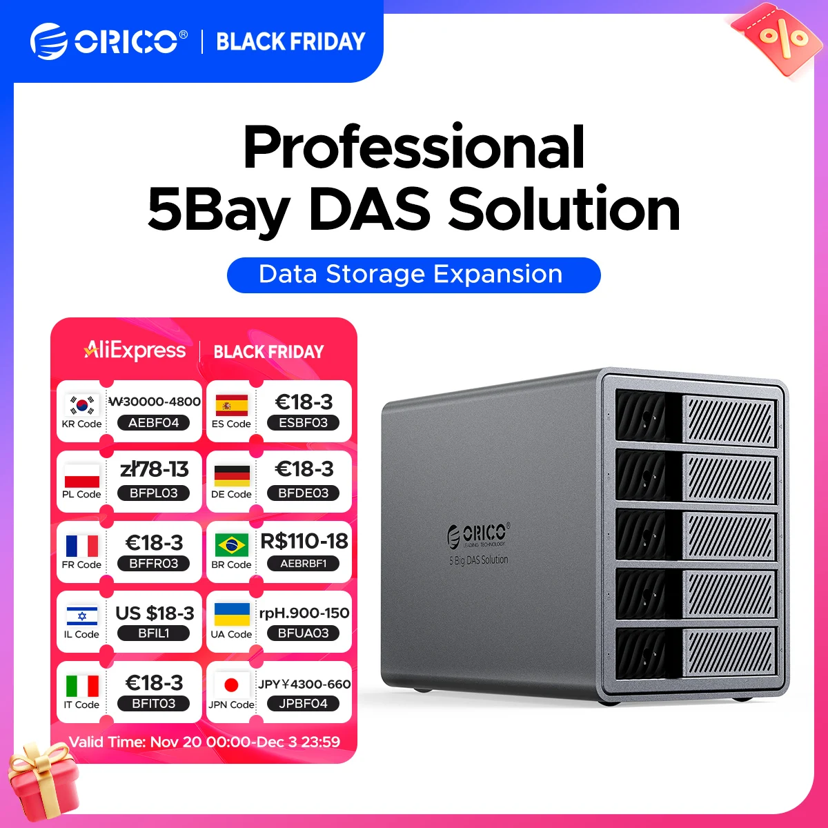 ORICO Docking station per HDD USB 3.0 da 3,5" 5 Gbps Alimentazione 150 W con ventola di raffreddamento per soluzione DAS professionale da 5 baie (ProRAID) serie