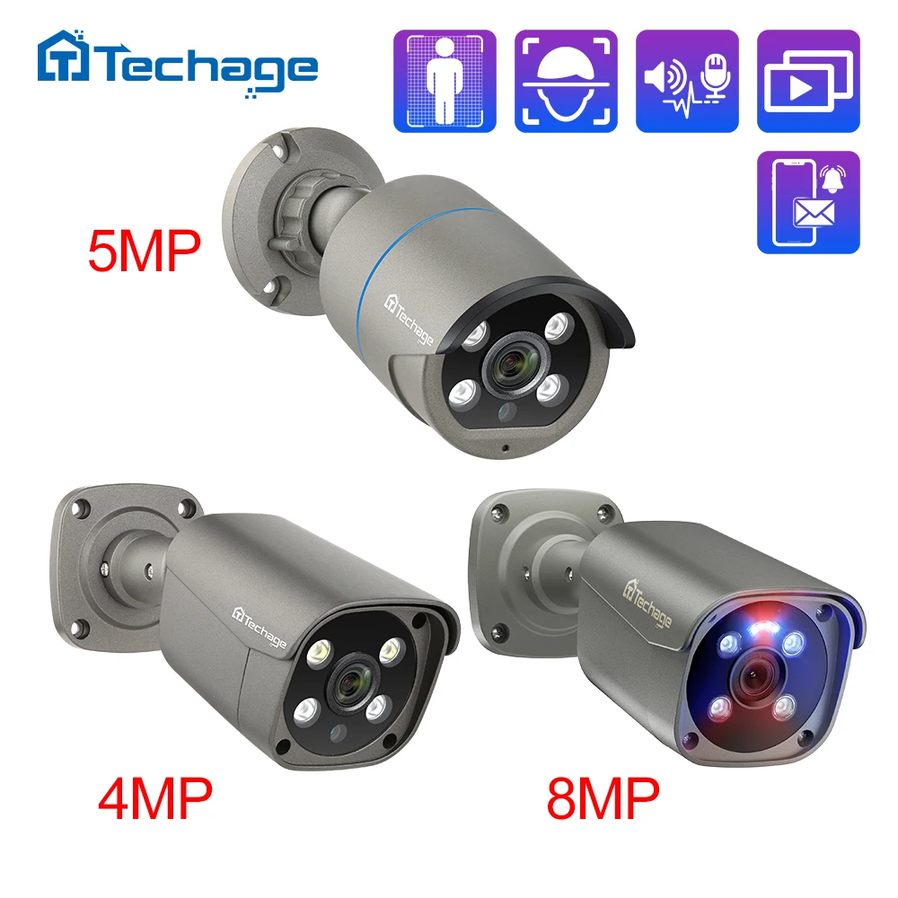 Techage-Caméra de surveillance extérieure IP PoE HD 4MP/5MP/4K, dispositif de sécurité sans fil, avec IA, audio bidirectionnel, pour système NVR