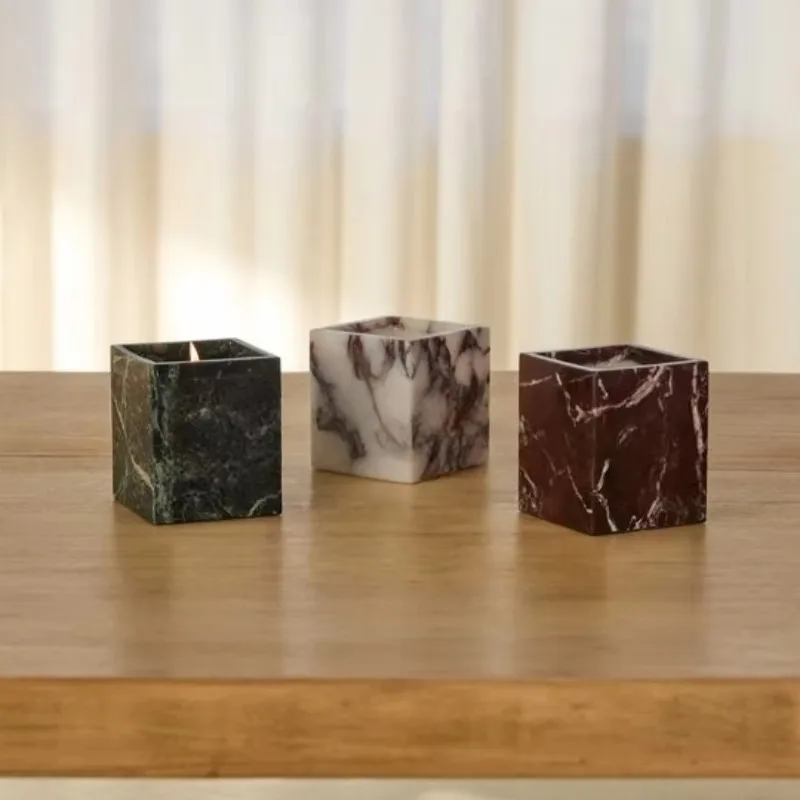 Empty Natural Marble Square Candle Holder Candlestick Candles Vessel for Home Christmas Wedding Room Decoration Jewelry Storage