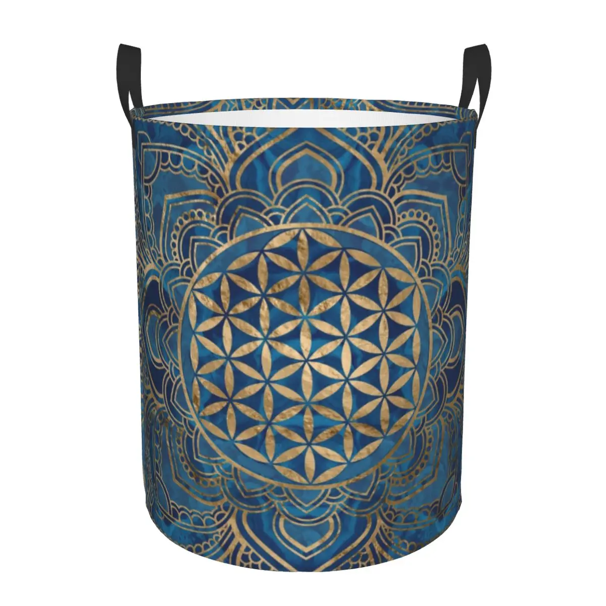 Customized Flower Of Life In Lotus Mandala Laundry Basket Collapsible Buddhism Clothes Hamper for Nursery Kids Toys Storage Bag