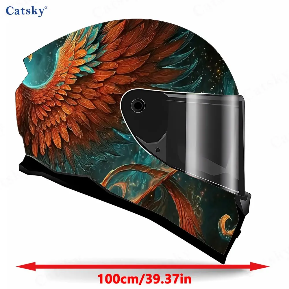 Blazing-feathered Phoenix Print Helmet Vinyl Wraps, Waterproof Scratch-Resistant Full Face Helmet Decals, Durable PVC Decoration