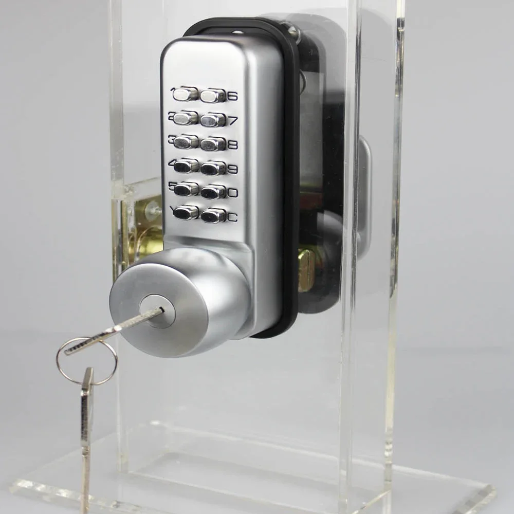 Push bottom key and code release combination mechanical door lock