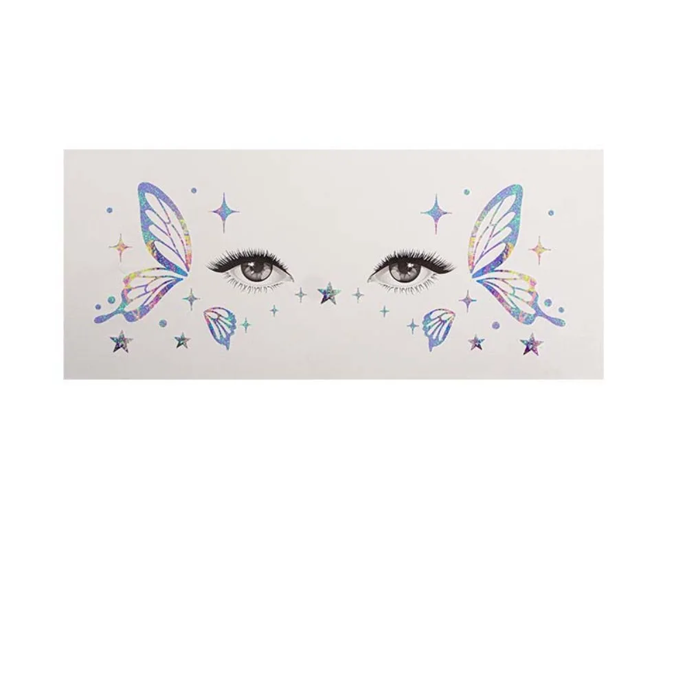 Waterproof Glitter Butterfly Face Tattoo Realistic Star Heart Face Tattoo Sticker Long Lasting Convenient Face Temporary Tattoo